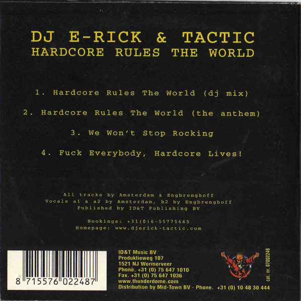 E Rick Tactic Thunderdome 98 Hardcore Rules The World CD Maxi