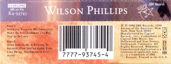 Wilson Phillips［カセット］ Wilson Phillips - Wilson Phillips Cassette Tape
