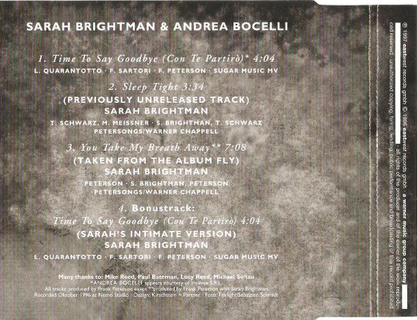 Sarah Brightman Time To Say Goodbye Con Te Partiro Sarah Brightman, Andrea Bocelli | Time To Say Goodbye (Con Te Partirò