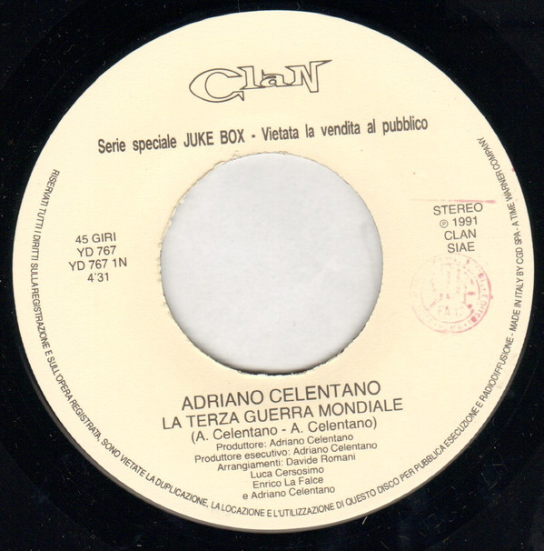 Adriano Celentano La Terza Guerra Mondiale / Letto Di Foglie Vinyl (7 Adriano Celentano La Terza Guerra Mondiale / Letto Di Foglie Vinyl (7