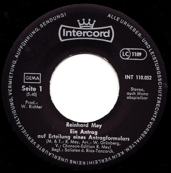 Reinhard Mey Ein Antrag Auf Erteilung Eines Antragsfromulars Vinyl (7
