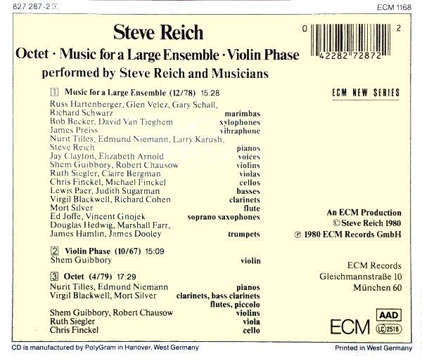 Steve Reich | Octet • Music For A Large Ensemble • Violin