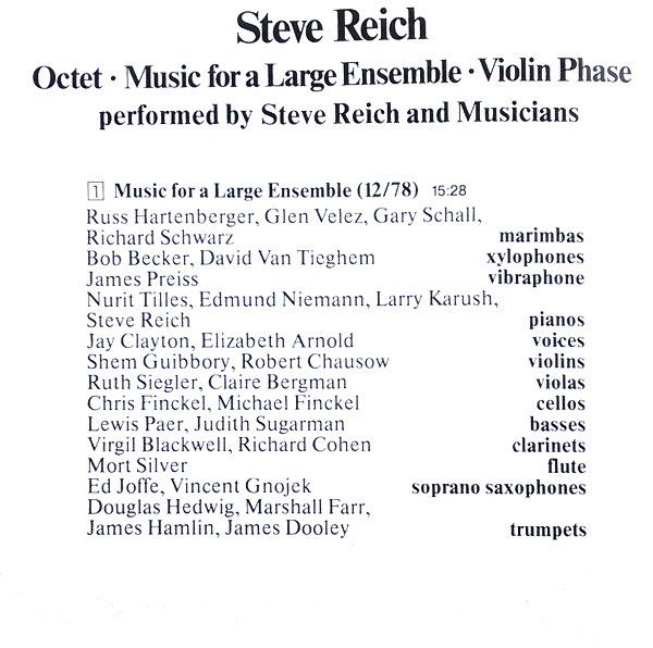 Steve Reich | Octet • Music For A Large Ensemble • Violin