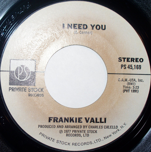 Frankie Valli Grease Vinyl (7", 45 RPM, Single, Stereo